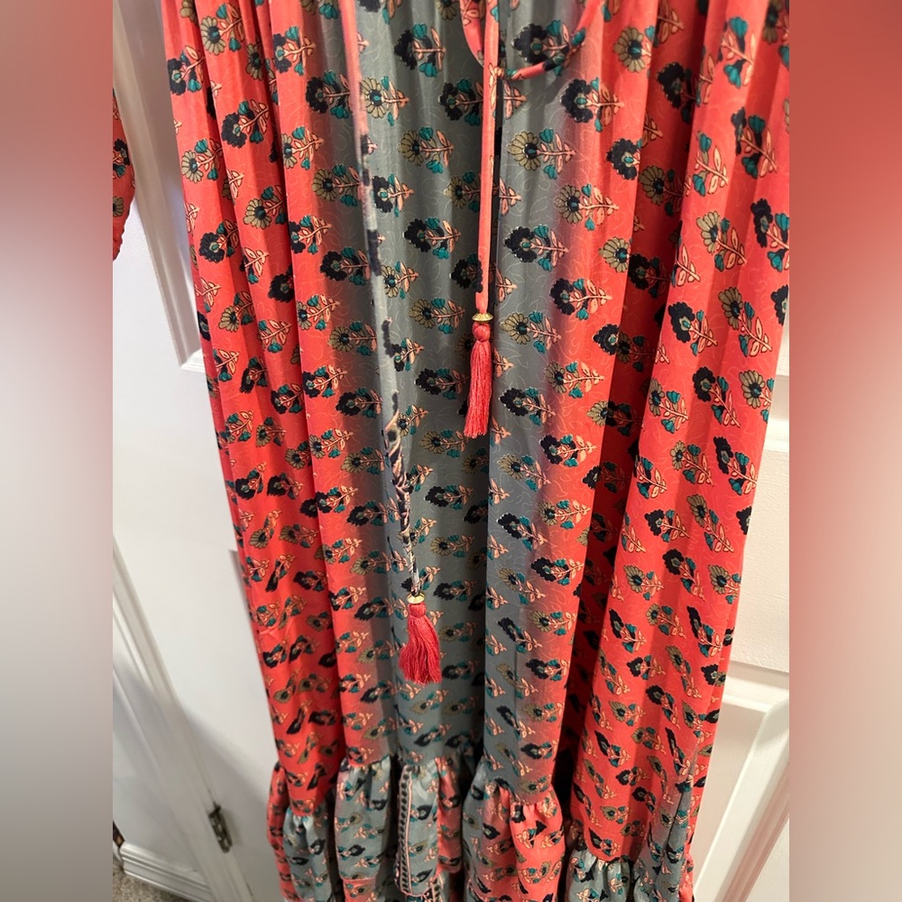 Anthropologie Raga Maxi Dress with Tiered Skirt in Burnt Orange Floral Print - Picture 5 of 9